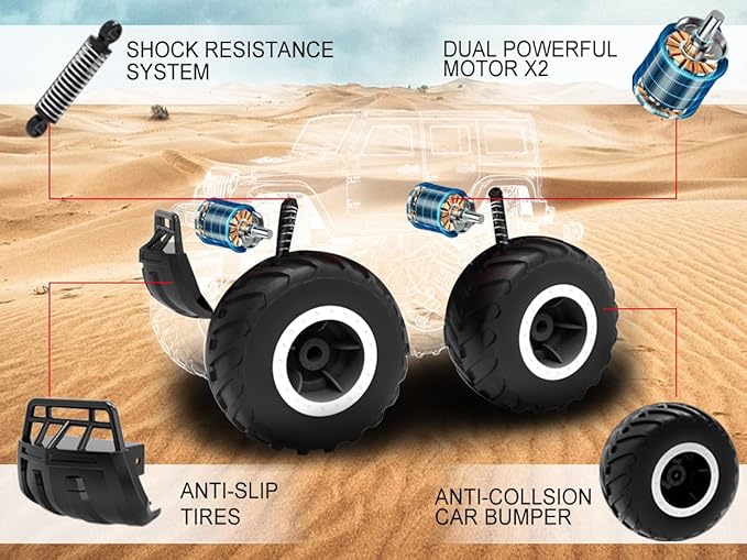 1/16 Remote Control Monster Truck : 4x4 Off Road Waterproof Rc Jeep Combines Amphibious and All Terrain Traversal, Birthday Gift for Boys & Girl Ages 6-12 (Blue SUV)
