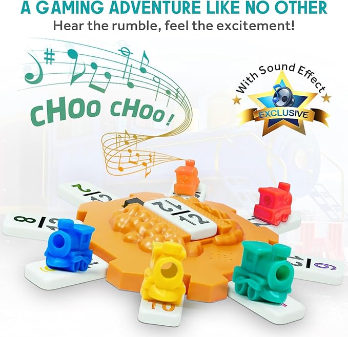 Yinlo Mexican Train Dominoes Set, Hub with Real Train Sound, Double 12 Colored Number