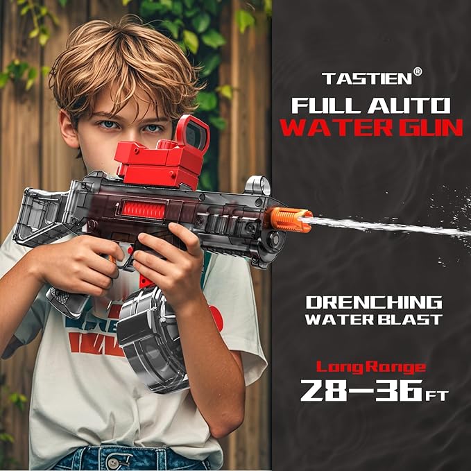 2 Pack Electric Water Gun, Automatic Squirt Guns up to 36 FT Range, Large Capacity 540 Super Water Blaster, Full Auto Water Gun for Summer Pool Party Games Water Fighting - Blue and Red