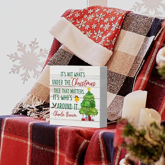 It's Not What's Under The Christmas Tree That Matters Christmas Decor Farmhouse Christmas Santa Artwork Decor, Wood Square Sign Desk Block Signs Home Shelf Office Decoration 5 x 5 Inches