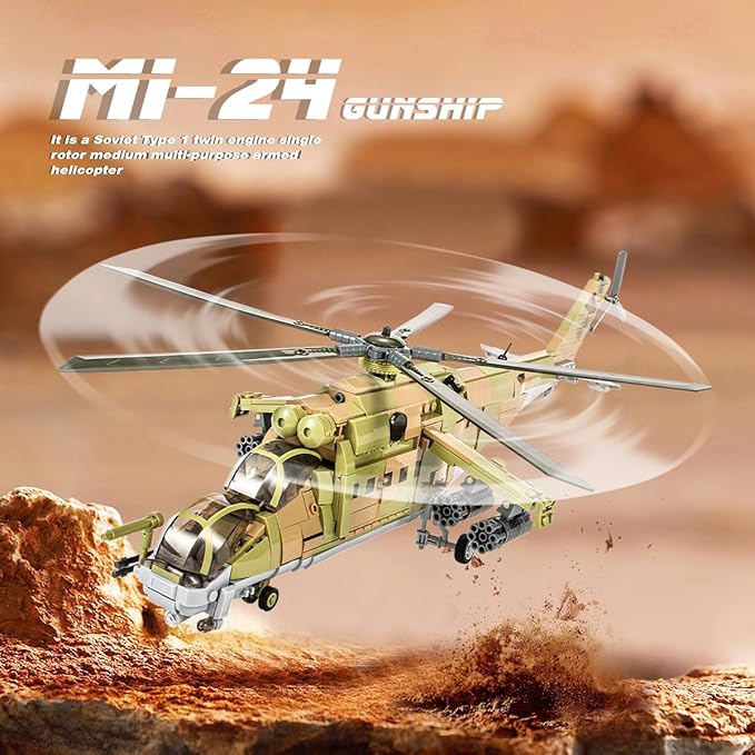 DAHONPA MI-24S Helicopter Medium Utility Military Army Airplane Building Bricks Set, 850+ Pieces Air-Force Build Blocks Toy, Gift for Kid and Adult