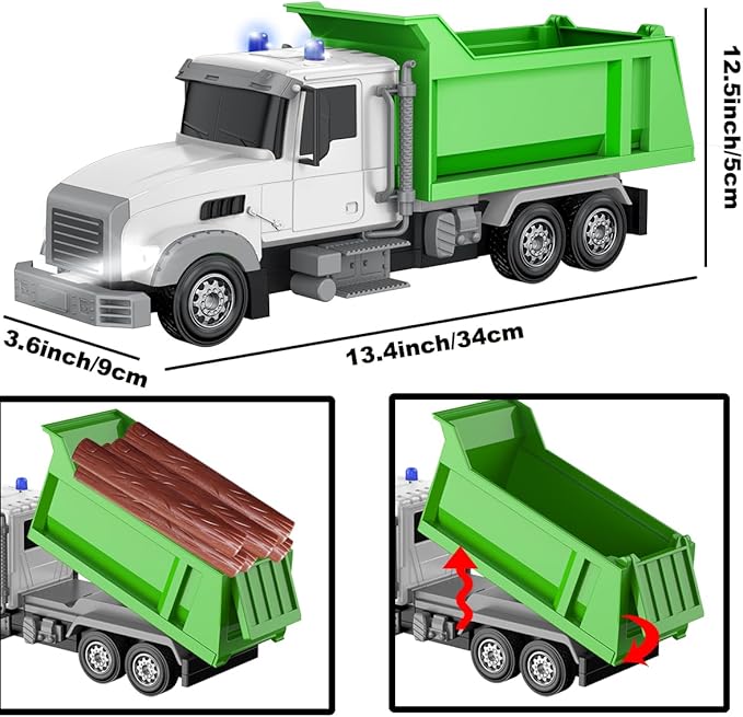 Remote Control Construction Dump Truck Toy RC Vehicle,6 Channel Truck Toys w/ 6 pcs Wood,2 Rechargeable Batteries,1/24 Scale Dump Truck,B'day Gifts Ideas Boys Age 3-8 Year Old,Green Dump Truck