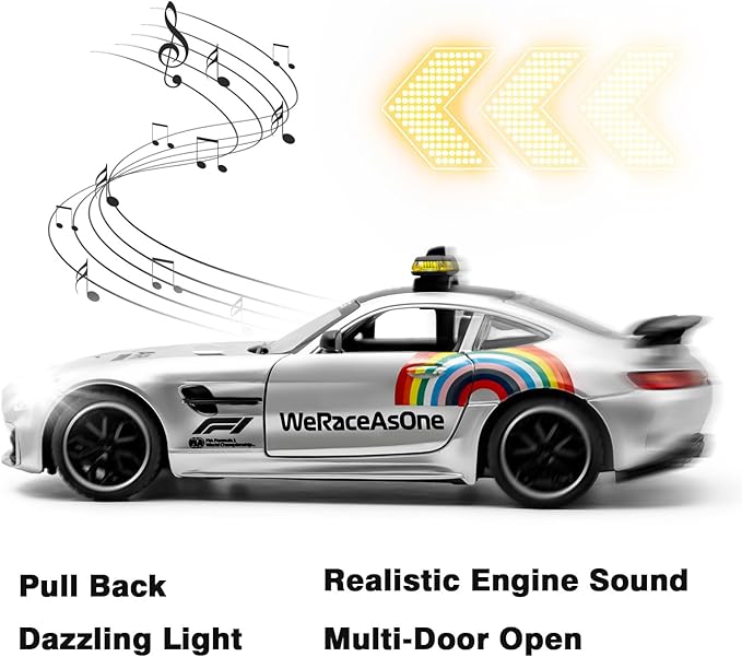 1/24 Diecast Metal Toy with Lights and Sounds, Mini Vehicles Toys Race Cars for Kids, Ages 3 and Up (Silver)