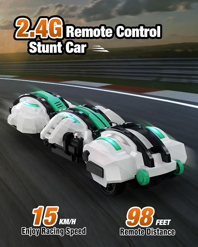 BAZADER RC Car with LED Lights - Remote Control Car Snakes 360° Roll Toy, Birthday for Kids Age 7 8 9 10 11+ Year Old, 2 Batteries 60+min, Indoor/Outdoor Toy for 6-12 yr Teen Boys
