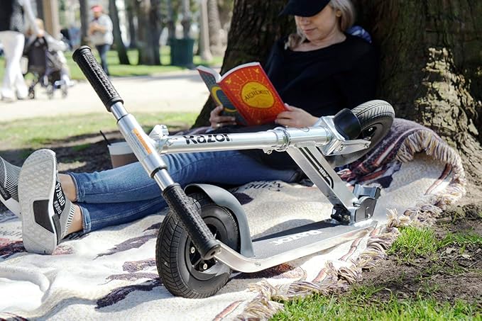 Razor A5 Air Kick Scooter for Kids Ages 8+ - Extra-Long Deck, 8" Pneumatic Rubber Wheels, Foldable, Anti-Rattle Handlebars, for Riders up to 220 lbs