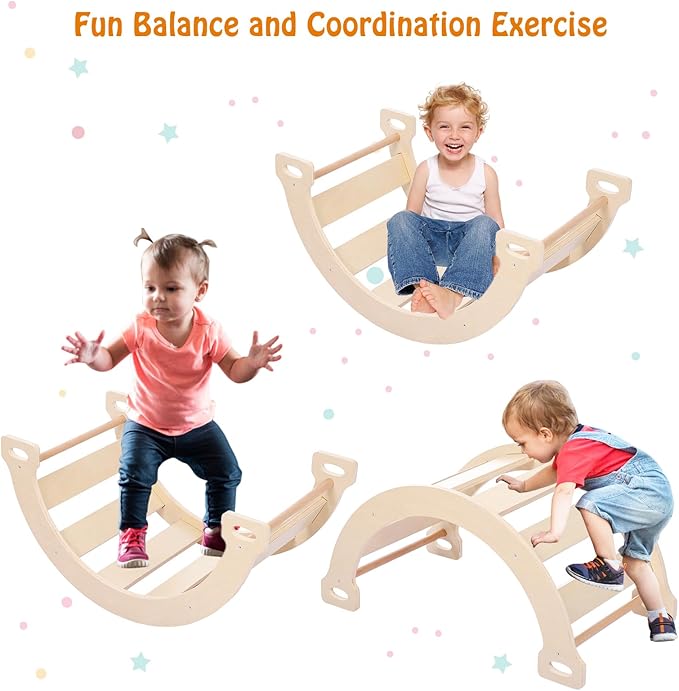 Toddler Indoor Gym Playset, 3-in-1 Wooden Climbing Toys, Triangle Folding Climbing for Climbing & Sliding for Boys and Girls,18M+