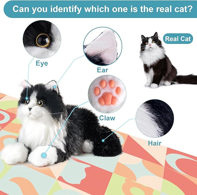 Chongker Weighted Stuffed Animals,Handmade Realistic Cat Plush Toy 3.3LBS,Lifelike Real Cat Size Companion Pet, Black Cat