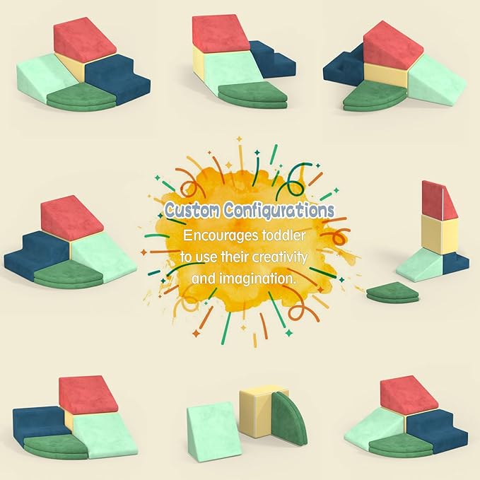 6 Piece Foam Climbing Blocks, Velvet Fabric Soft Play Set Large Baby Climbing Gym Indoor Climbing Toys for Toddlers 1-3 Inside