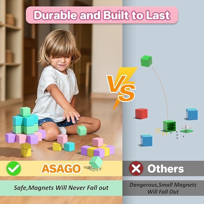 1.34 inch Magnetic Blocks for Toddlers 1-3,4-8 Large Macaron Magnet Building Cubes for Kids Ages 3-5 Stem Preschool Stack Construction Educational Toys for 3+ Years Old Boys Girls