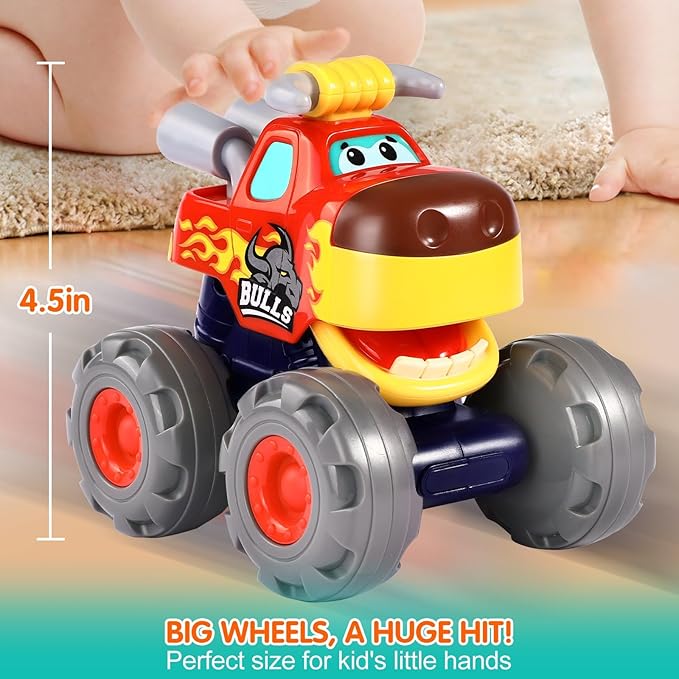 Toy Cars for 1 2 3 Year Old 3 Pack Monster Truck Toys Crocodile Bull Leopard Pull Back Car Big Wheel Animal Toy Trucks for Toddler 1-3 Baby Toys 12 18 Months Boy Girl Toddler Toy for 1 Year Old Gift