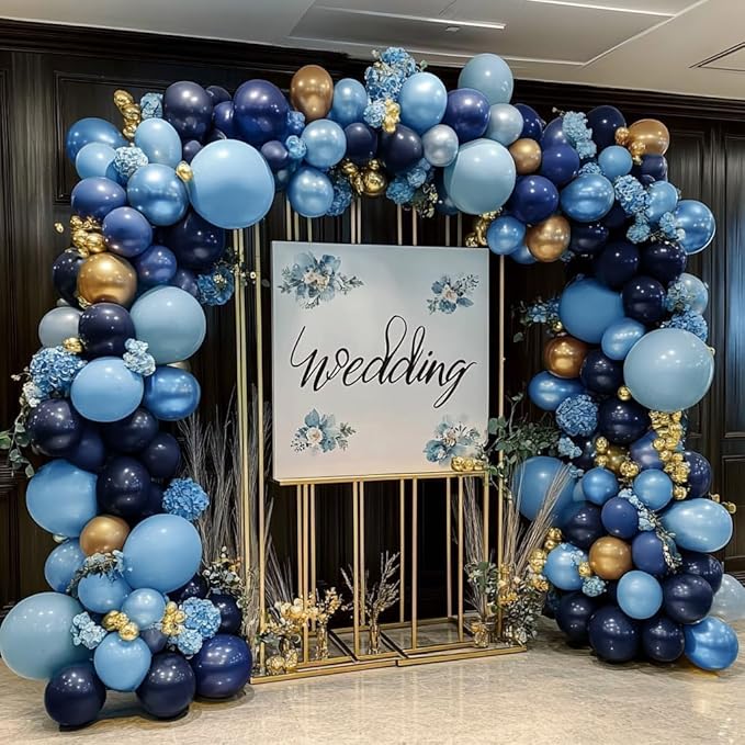 Navy Blue Gold Balloon Arch Kit - Double Stuffed Royal Dusty Blue Gold Balloon Garland Latex Pastel Dark Different Sizes for Graduation Birthday Baby Shower Anniversary Wedding Decor
