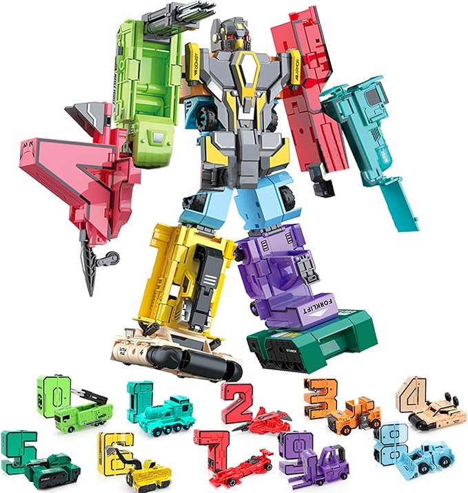 Number Robots Transformers Toys for Kids Ages 3-8, 12.3" Giant Buildable Robot Set, Number Blocks for Learning & Play, STEM Educational Toys for Boys & Girls Gifts