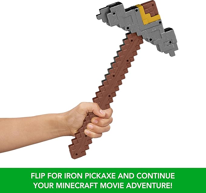 Mattel Minecraft Sword and Pickaxe 2-in-1 Toy, Button-Activated Click and Switch Role-Play Accessory Inspired by A Minecraft Movie