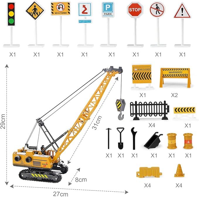 Joyfia 1: 55 Scale Crawler Crane Toy with Operating Buttons, Kids Construction Crane Vehicle Alloy Model Car, Boys Outdoor Sandbox Truck Toys Playset, Toddlers 3-8 Years Old Gifts