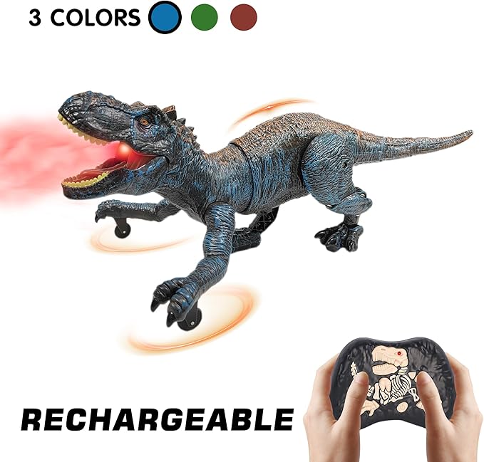 Remote Control Dinosaur Toys for Kids 3-5, 5-7, 8-12, 10-12, Electronic RC T Rex Dino Robot Toy for Boys, Top Christmas & Birthday Gifts for 6 7 8 9 10 11 & 12 Year Old Boys (Color: Blue)