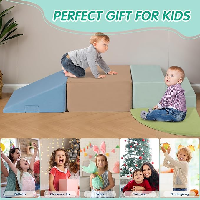 Large 4 Pcs Toddler Climbing Toys Indoor, Foam Climbing Blocks with Velcro - Ideal Gift