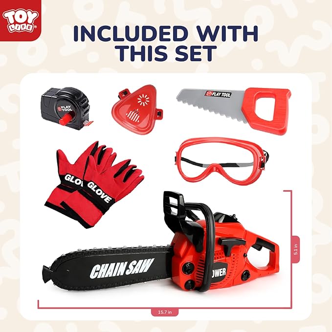 TOY Life Toy Chainsaw Kids Tool Set with Gloves Toddler Pretend Play Construction Tool Electric Chainsaw Play Set Outdoor Toy for Kids Halloween Costume for Boys Ages 3 4 5 6 7 8