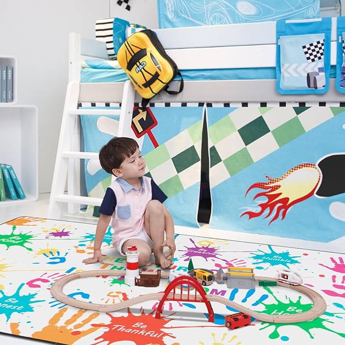 Colorful Handprints Kids Rug for Playroom,Non-Slip Rugs for Babies and Infants,Large Area Rugs for Classroom,Play Rug for Kids Bedrooms,Ultra Soft Carpet Play for Nursery Washable 78.7 X 118.1 inch