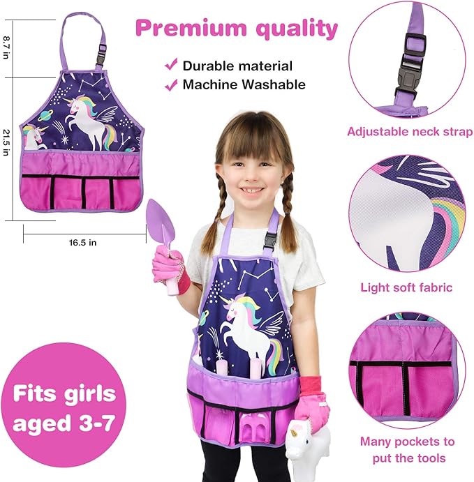 Kids Gardening Set - Kids Gardening Tool Set - Gardening Tools for Kids - Kids Gardening Tools - Kids Gardening - Kids Garden Set - Unicorn Garden Kit for Girls - Gift for Little Girls 3-7 Years Old.
