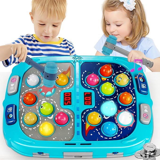 Whack Game Mole for Toddlers, Toys for 3-12 Year Old Boys and Girls, Pounding Game for Kids,Gifts for 3 4 5 6+ Year Old Boys, Interactive Educational Toy with Sound and Light,PK Mode with 2 Hammers