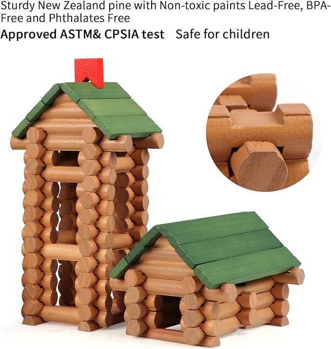 Wondertoys 530 Pcs Wooden Logs Set Ages 3+, Classic Building Log Toys for Kids, Creative Construction Engineering Educational Gifts