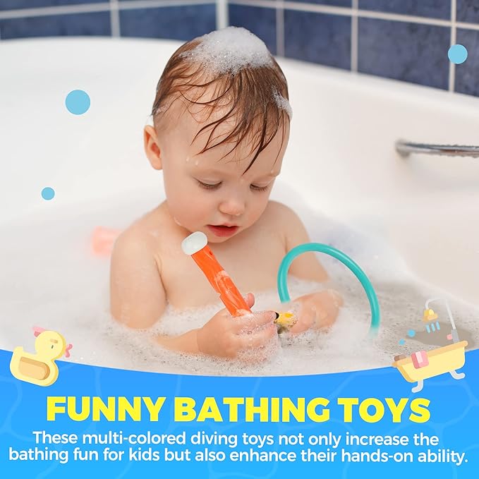 BELLOCHIDDO Diving Rings & Sticks Set - Underwater Training Pool Toys for Kids Ages 4-8, Summer Water Games Gift with Fun Accessories
