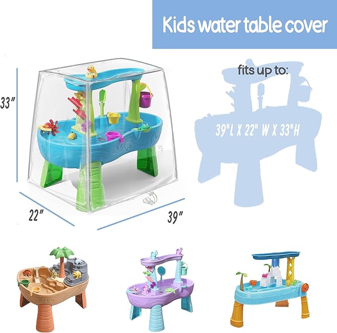 Kids Water Table Cover, Fit Step2 Rain Showers Splash Pond Water Table Waterpark Play Table Cover Outdoor Toys Cover - (Cover Only) Transparent PVC (Transparent)