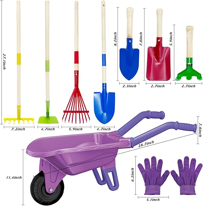 Kids Gardening Tools Outdoor Toys Set Backyard Play with Wheelbarrow Educational STEM Learning Pretend Toys Outdoor Indoor for Toddlers Kids Boys Girls