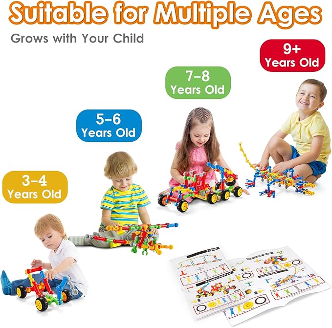 MOONTOY STEM Toys for 3 4 5 6 7 8+ Year Old Boy Girl Birthday Gift, 110 Pcs Stem Kits Blocks Building Toys for Kids Ages 4-8 3-5 5-7 4-6 6-8 Erector Set Educational Construction Creative Games