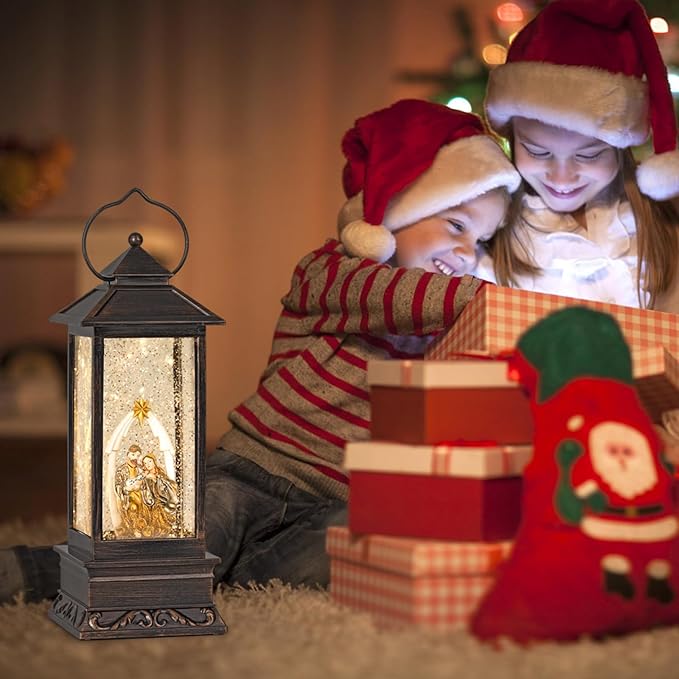 12 Inch Nativity Snow Globe Christmas with Music, Glitter Lantern, Christmas Decorations Indoor Home Decor, Snow Globe for Girs, Women (Nativity Scene)