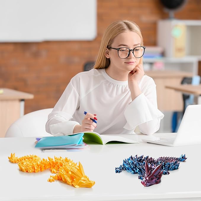 30'' 3D Printed Dragon - 3D Printed Toys, Articulated Crystal Dragon Large Rainbow Animal Fidget Toy for Kids, Decor Huge Dragons Collectible Figurines(Silk Gold,30inch)