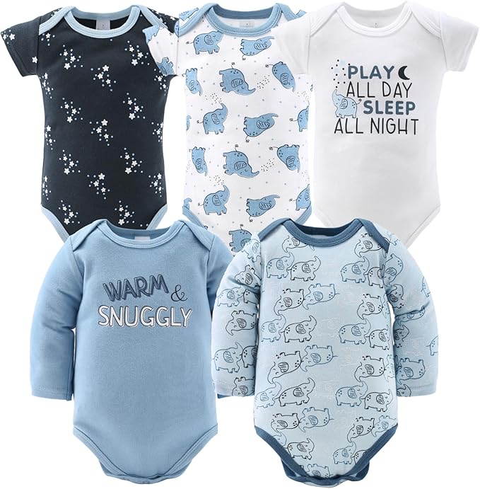The Peanutshell Baby Layette Gift Set for Boys - 30 Piece Layette Set, Newborn to 9 Months Baby Boy Clothes - Elephant Blue