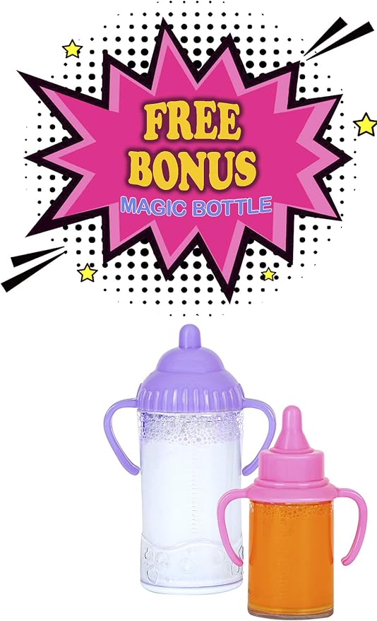 fash n kolor My First Doll Stroller with Basket - Pink Off-White Foldable Doll Stroller - Fits Upto 18" Dolls, 2 Free Magic Bottles Included