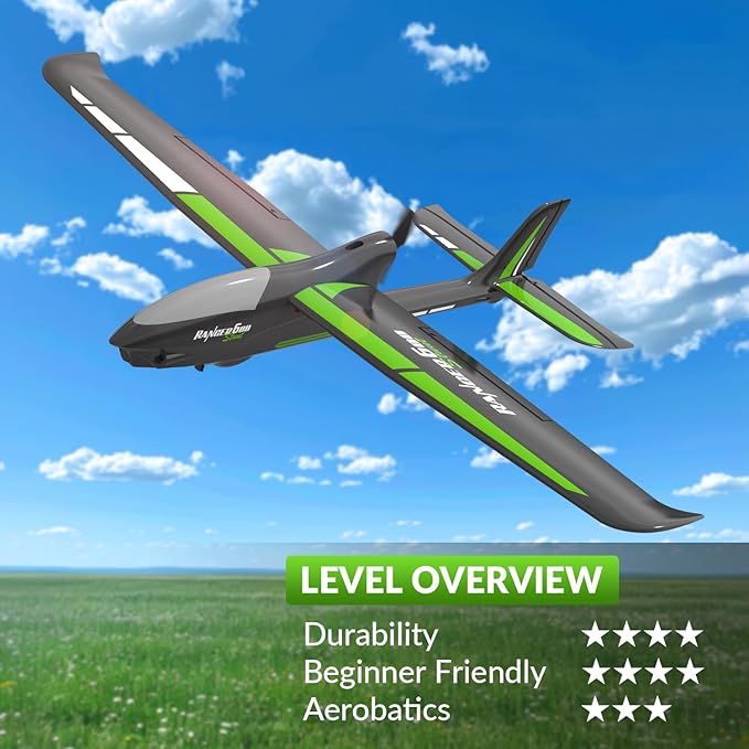 RC Plane 4 Channel Ranger 600 Remote Control Airplane Toys, 2.4GHz Easy to Fly RTF RC Glider Aeroplane with 6 Axis Gyro 2 Batteries for Adults Kids Beginners Boys