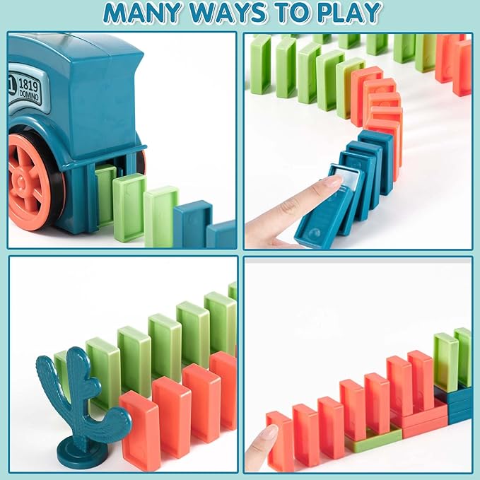 200 PCS Domino Train Toy Set, Automatic Dominoes Building and Stacking Creative Game, Electric Dominos Stem Montessori Toy for Kids Games 4-6, Autistic Birthday Gifts Boys Girls Age 3 4 5 6 Year Old