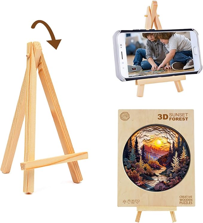 Wooden Puzzles for Adults, 3D Sunset Forest (M-200pcs) Wooden Jigsaw Puzzles Kids, 11.4 * 11.4in Unique Shaped Animal Wood Puzzles, 3D Vision Flat Puzzle Family Games