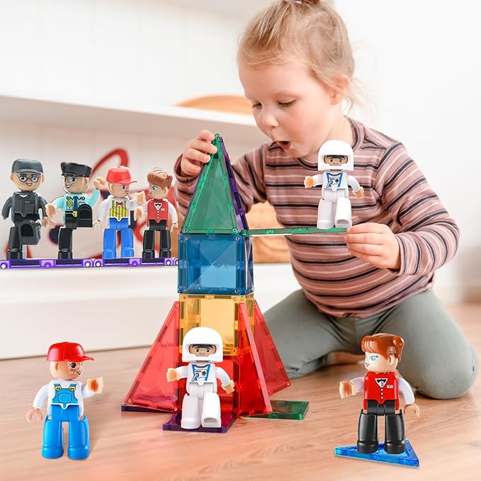 Large Magnetic People Figures for Kids-15pcs,3”Community Helpers Toys People Set Perfect for Magnetic Tiles Building Blocks for Toddlers Boys Girls Ages 3 4 5 6 7+,Creative Magnet Toys Expansion Pack