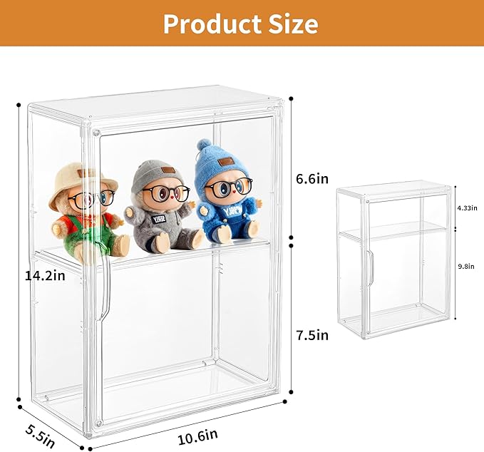 Acrylic Display Case Compatible with Labubu POP MART 2 Tier Figure Display Case for Collectibles Clear Acrylic Box with Removable Divider