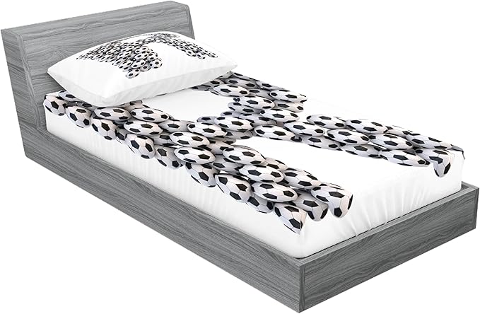 Ambesonne Letter R Fitted Sheet & Pillow Sham Set, Soccer Themed Pattern Abstract Alphabet Design Uppercase Character R Sign, Decorative Printed 2 Piece Bedding Decor Set, Twinxl, White Black