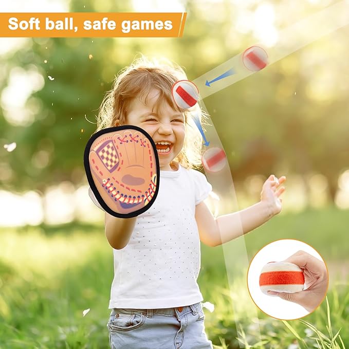 Toss and Catch Ball Set Toddler Baseball Training Glove, Pool Beach Toys for Kids Soft Sticky Balls, Yard Backyard Outside Outdoor Games for 3+ Years Old Boys Girls Birthday Gifts