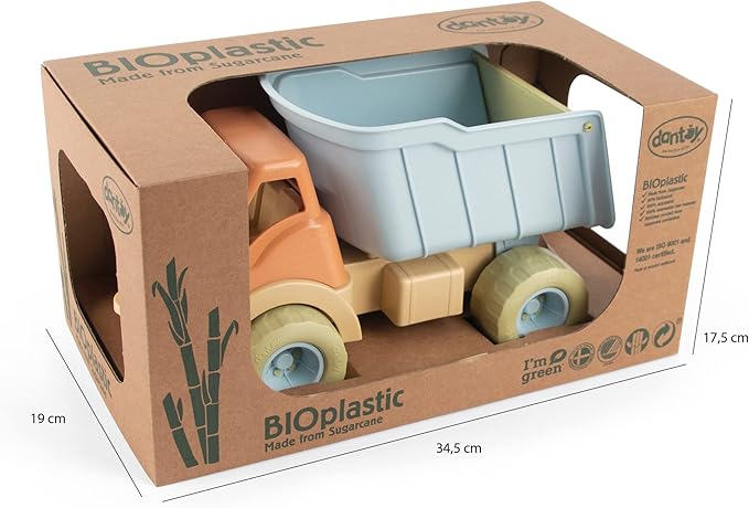 Dantoys BIO Kids’ Big Dump Truck, Green Sugarcane Bioplastic Toy, Indoor & Outdoor Play, Safe Rounded Edges, Role Play, Sensory Exploration with Sand & Water, Motor Skills, Made in Denmark, Ages 2+