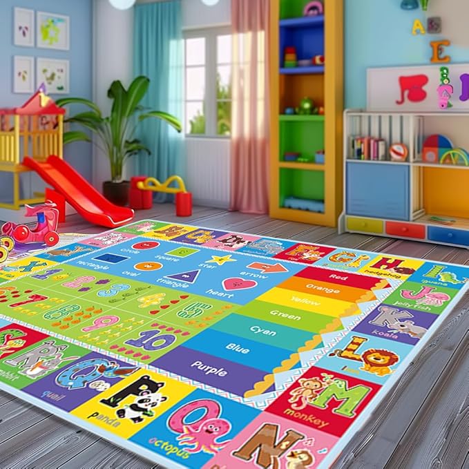 ABC Carpet,Kids Carpet for Playroom, Classroom Floor Play Mat for Kids,Preschool Rugs wtih ABC, Numbers, Animals, Extra Large Thick (110X78.7 Inch)