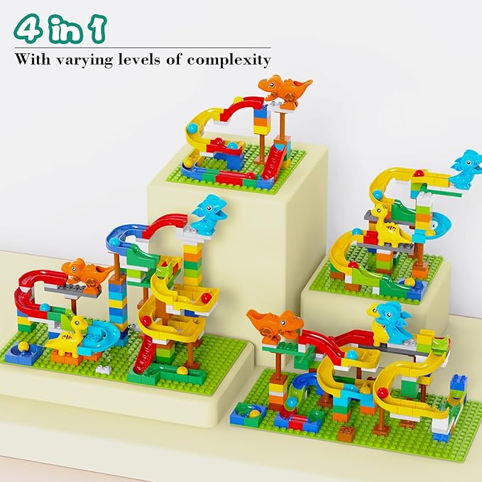 Building Blocks for Kids Toddlers 3 4 5 6 7 8+ Year Old, 128-piece Large Classic Building Bricks, Dinosaur Marble Run with 2 Baseplate for Boys Girls All Ages, Compatible with All Major Brands