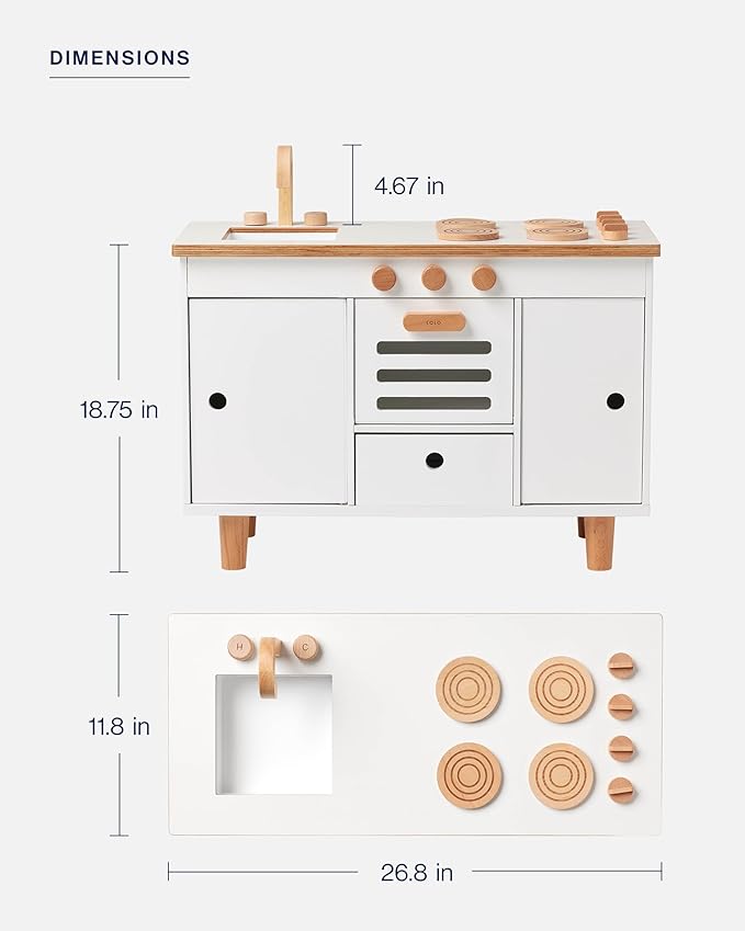 Lalo The Play Kitchen - Tool-Free Assembly, Toddler Kitchen Playset with Interactive Knobs & Doors, Safe for Kids 3+, Promotes Open-Ended Play, Wooden Play Kitchen, Made from Birch Wood - Sage
