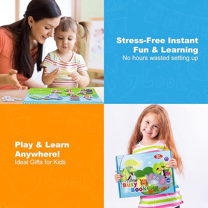 Toddler Books Educational Learning Toys for for 2+ 3 4 Year Old - Pre-Assembled Stickers & Reusable Activities Homeschool - Birthday Gifts for Girls Boys Ages 3 and Up - Toddler Travel Toys for Kids