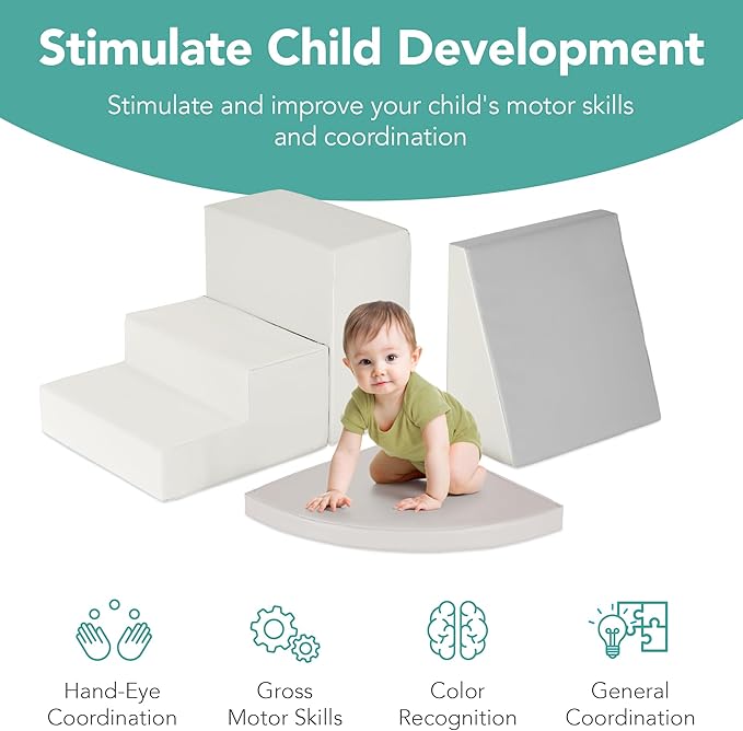 Best Choice Products 4-Piece Kids Climb & Crawl Soft Foam Block Activity Play Structures for Child Development, Color Coordination, Motor Skills - Neutral