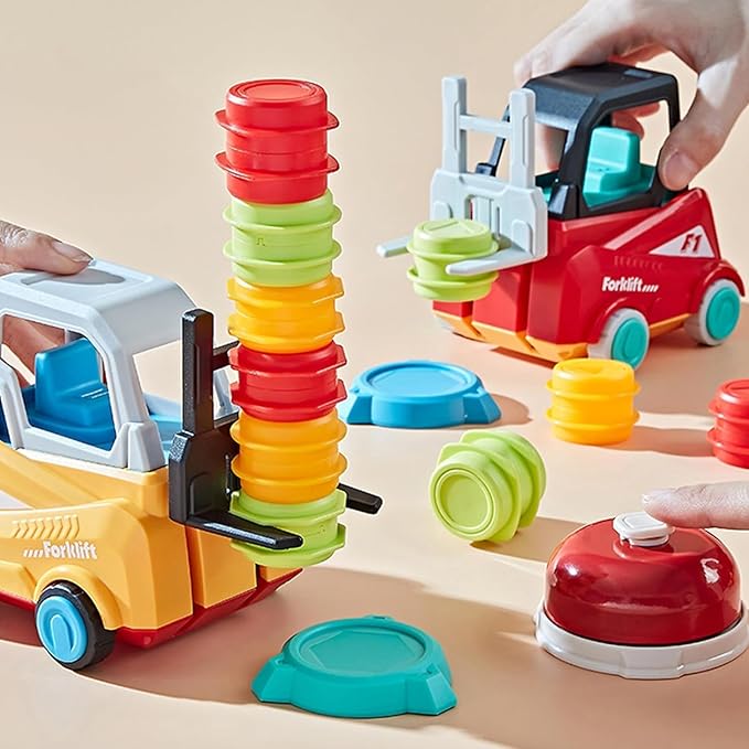 Engineer Forklift Frenzy Transport Game,Fat Brain Toys Forklift Frenzy Mine Tow Truck Toy,Construction Car Toy Stacking Toys,Stack & Matching Skill Game, Educational Toy for Kids
