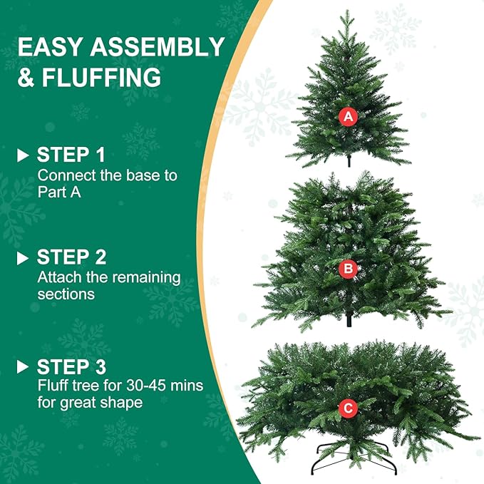 8 FT Artificial Christmas Tree with 2639 PE&PVC Mixed Branch Tips, Unlit Hinged Premium Spruce Fake Xmas Trees, Green, Foldable Base