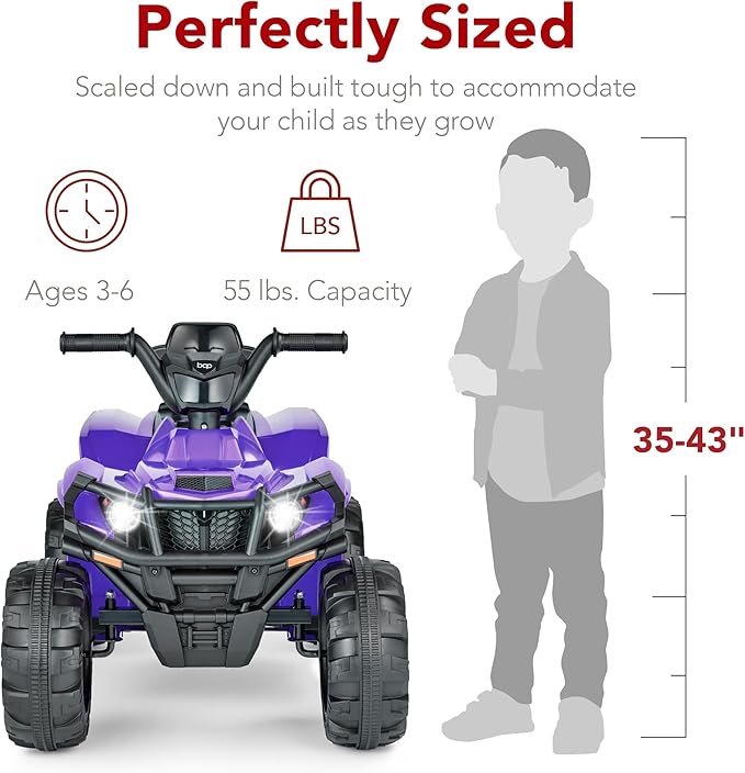 Best Choice Products 12V Kids Ride-On Electric ATV, 4-Wheeler Quad Car Toy w/Bluetooth Audio, 2.4mph Max Speed, Treaded Tires, LED Headlights, Radio - Purple