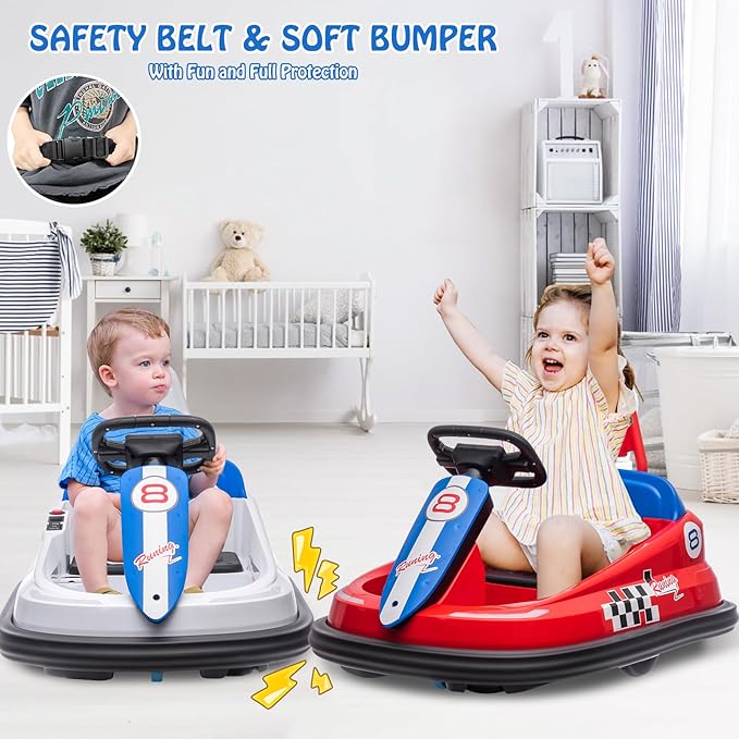 Hetoy Bumper Car for Toddlers, 6V Electric Ride On Toys for Kids, 1.9 MPH Max Speed, Steering Wheel, 360 Degree Spin, 2-Speeds, Lights, Music & Horn, Birthday Gift for Boys Girls 2-6 Years Old, White